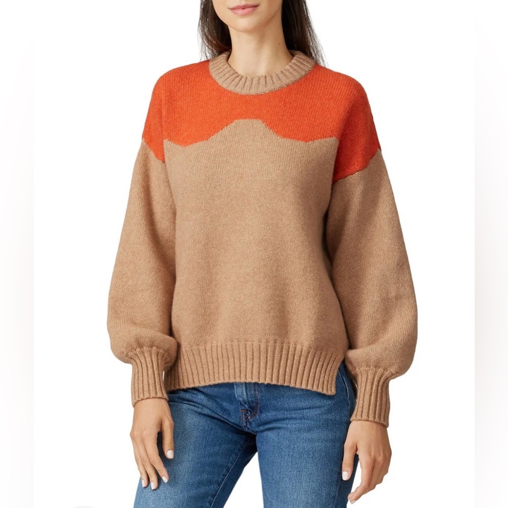 Baum und Pfergarten Cirkeline Wool Sweater Tan Orange Colorblock Womens Small